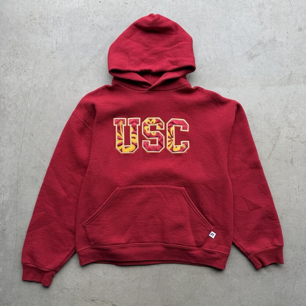 Vintage Y2K USC Trojans Russell Athletic Sz M Hoodie Pullover Floral Sweatshirt